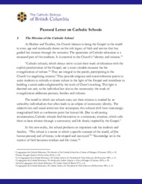 The Catholic Bishops of British Columbia: Pastoral Letter on Catholic Schools