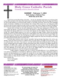 Parish Bulletin for the Sixth Sunday in Ordinary Time February 11, 2024