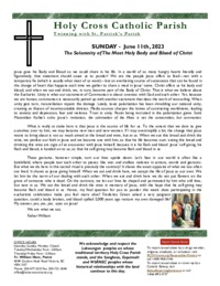 Bulletin for the Solemnity of the Body and Blood of Christ