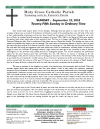 Parish Bulletin for the Twenty-Fifth Sunday in Ordinary Time